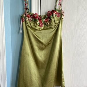 Princess Polly Floral Embroidered Satin Dress